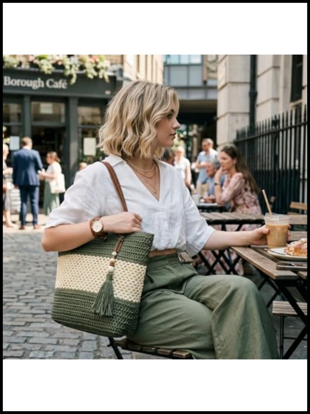 Straw Beach Tote Bag for Women Woven Shoulder Purse with Zip - Picture 6 of 6